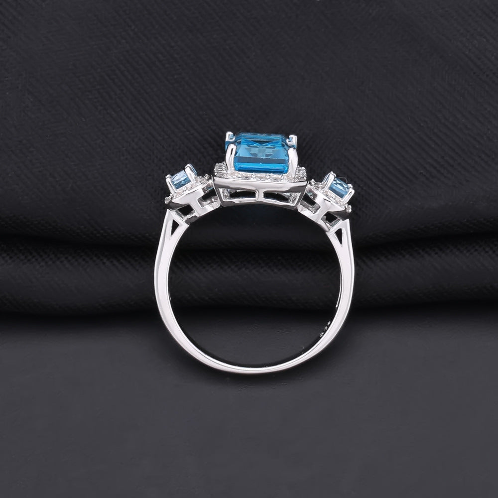 Natural Topaz Soleste Halo Vintage Silver Ring for Women