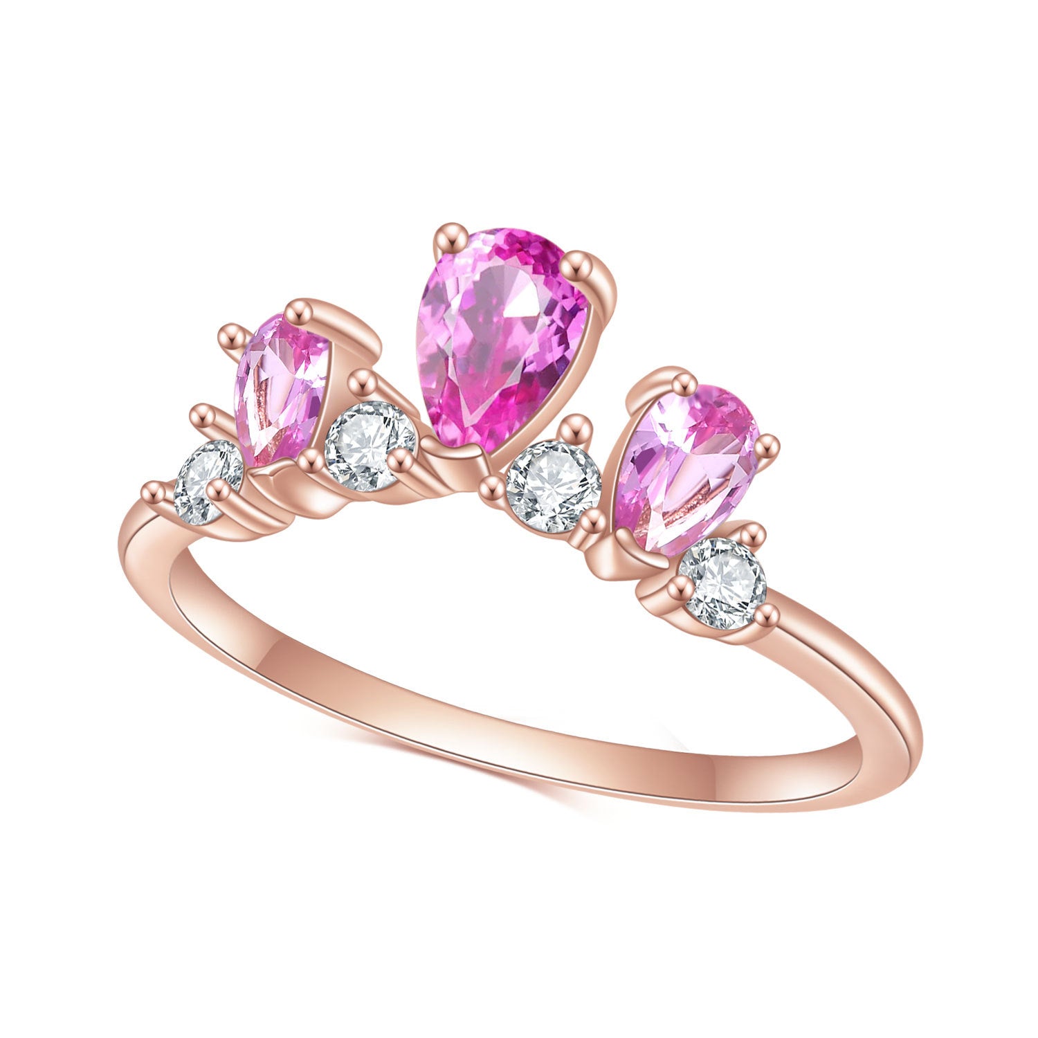 Luxury S925 Sterling Silver Pink Colored Gems with Rose Gold Colour Ring for Women