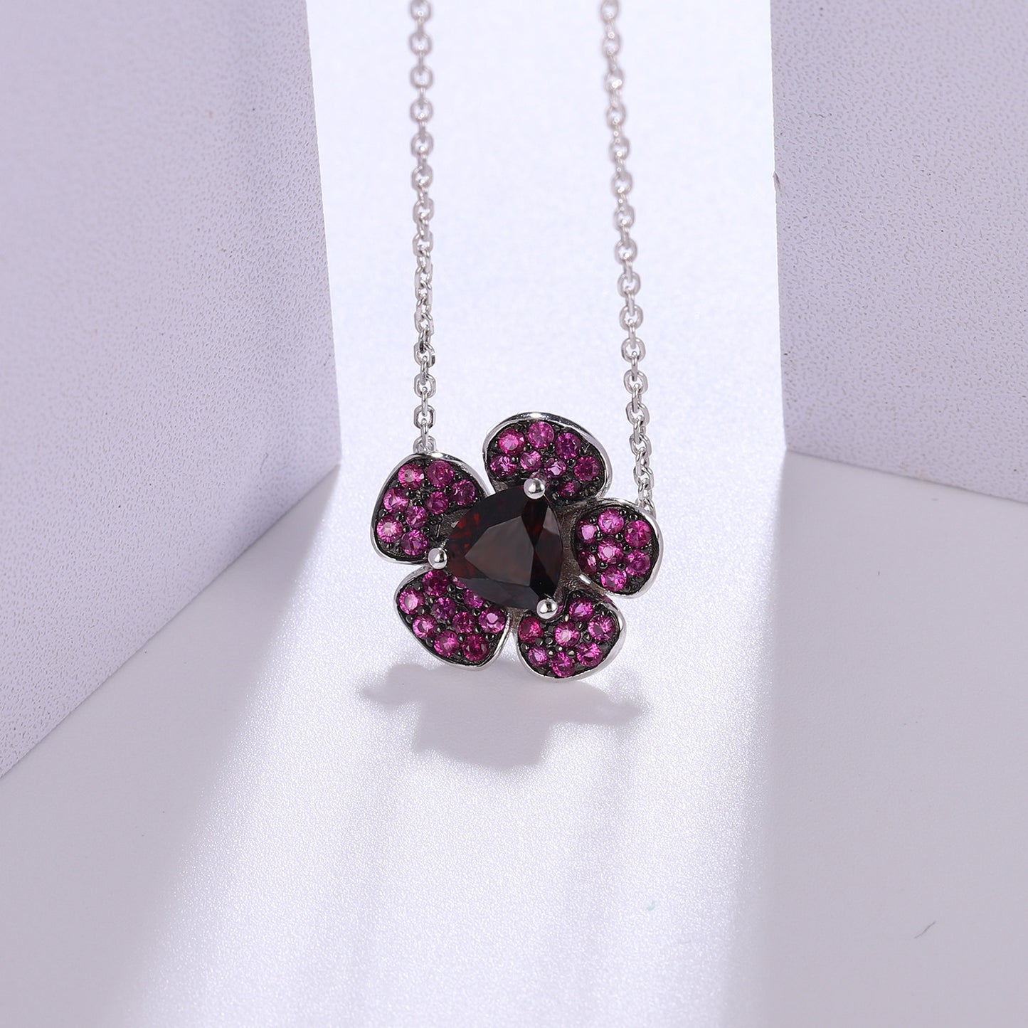 Natural Amethyst Design Colourful Gemstone Flower Pendant  Silver Necklace for Women