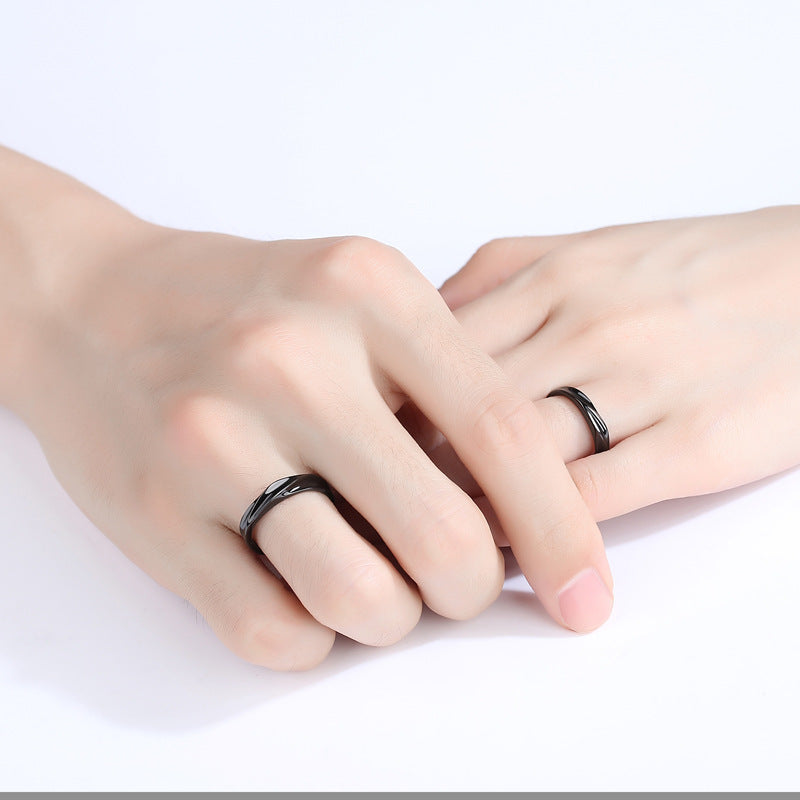 Black Colour Silver Couple Ring for Women
