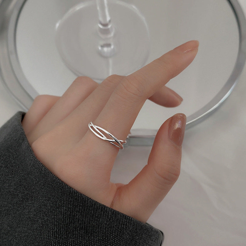 Hollow Stripe Silver Ring for Women Silver Adjustable opening