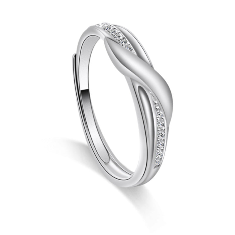 Irregular Wave Line with Zircon Silver Couple Ring for Women