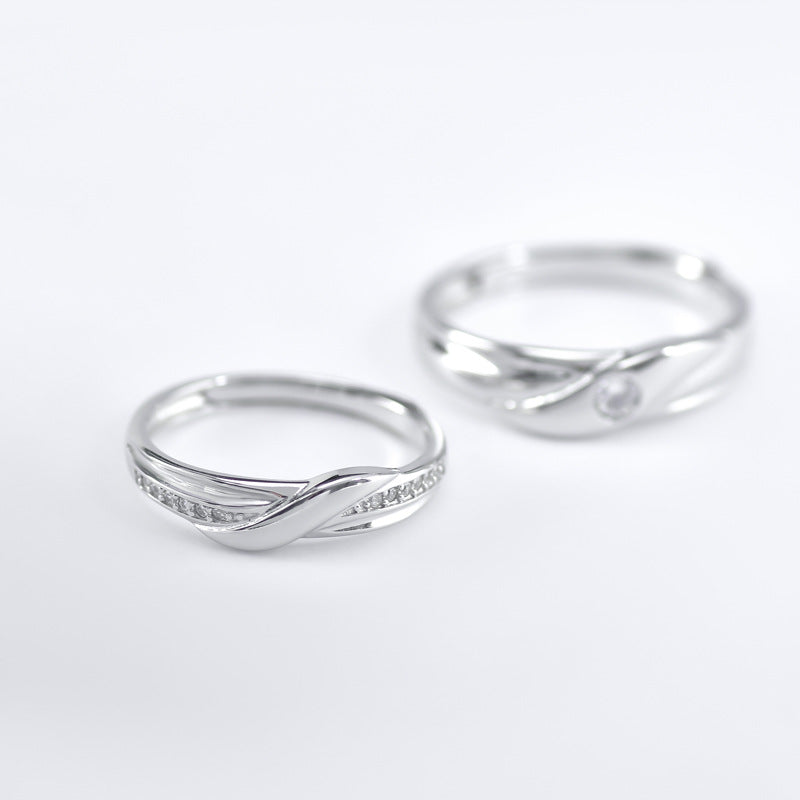 Irregular Wave Line with Zircon Silver Couple Ring for Women