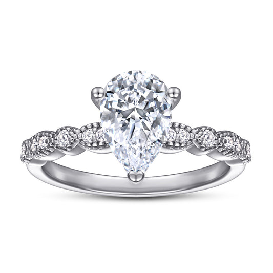 Three Prongs Pear Drop Zircon Cathedral Silver Ring for Women
