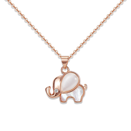Mother of Pearl Elephant with Zircon Necklace for Women