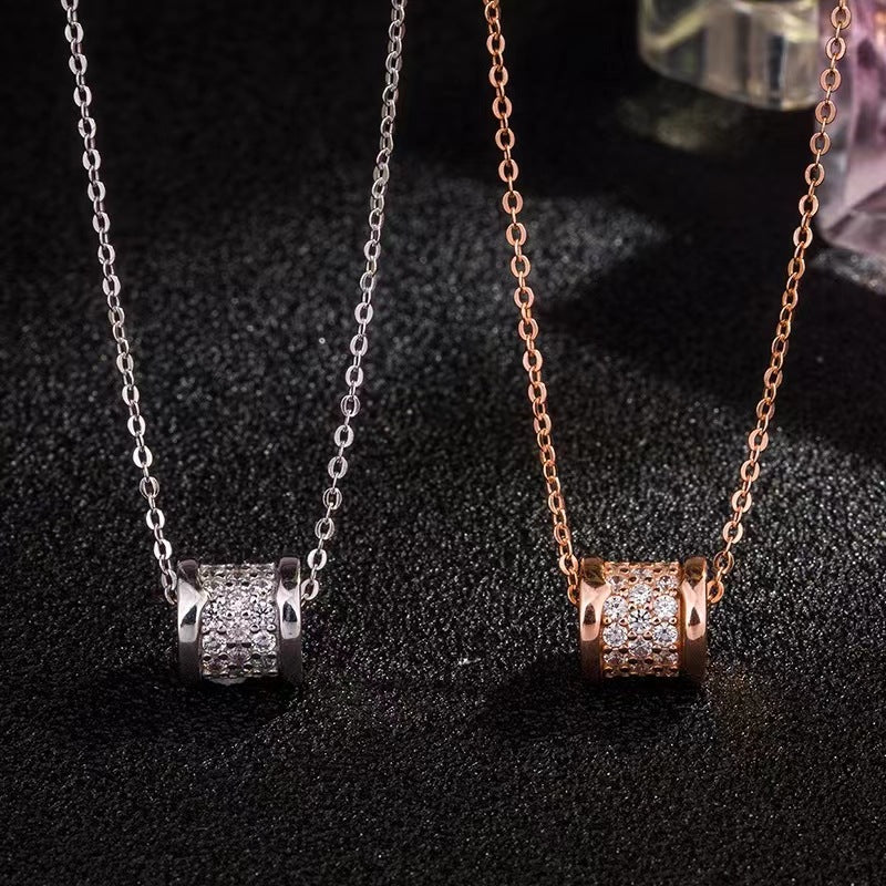 Full Zircon Circles Wheel  Pendant Silver Necklace for Women