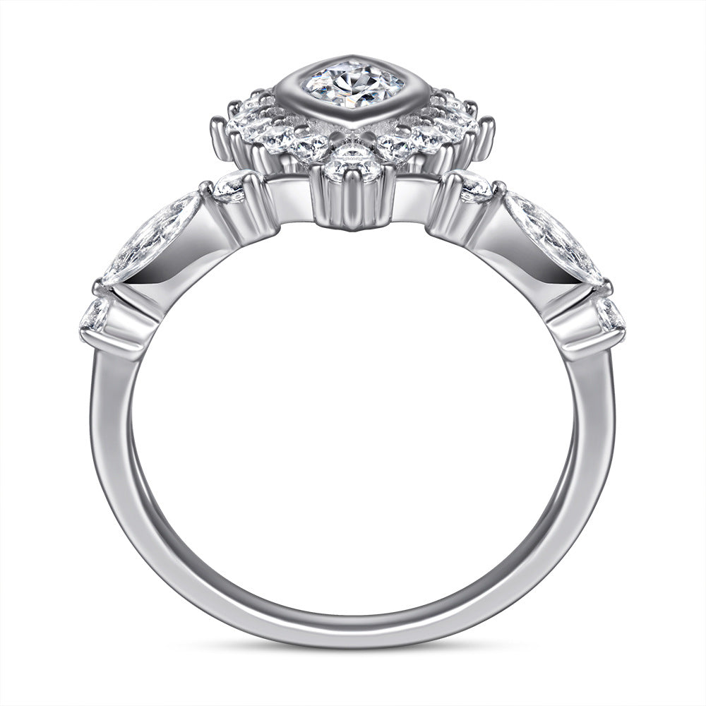 Marquise Zircon Exaggerated Modern Split Shank Silver Ring for Women