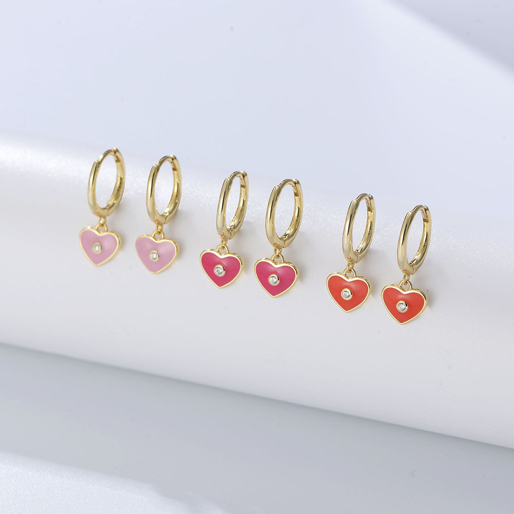 Colourful Heart-shaped with Zircon Silver Drop Earrings for Women