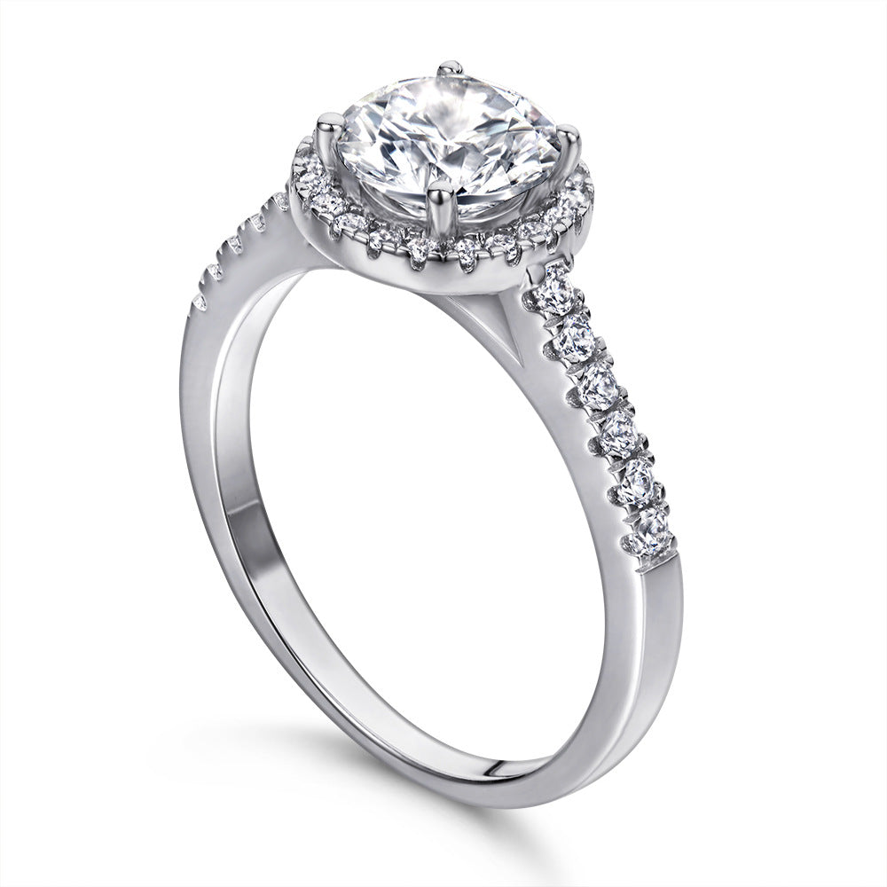 (1.0CT) Round Zircon Soleste Halo Silver Ring for Women