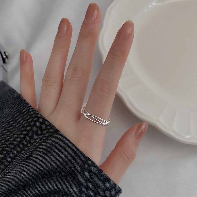 Hollow Stripe Silver Ring for Women