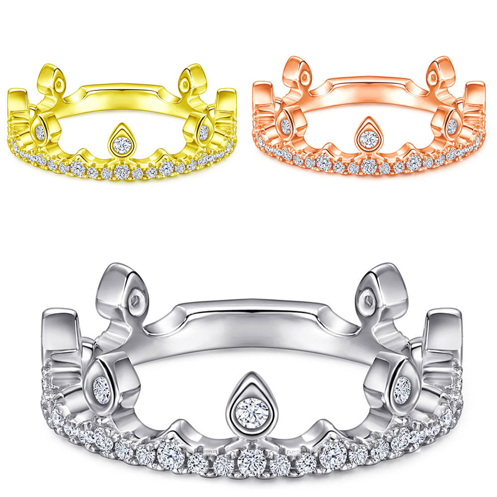 Full Zircon Princess Crown Silver Ring for Women