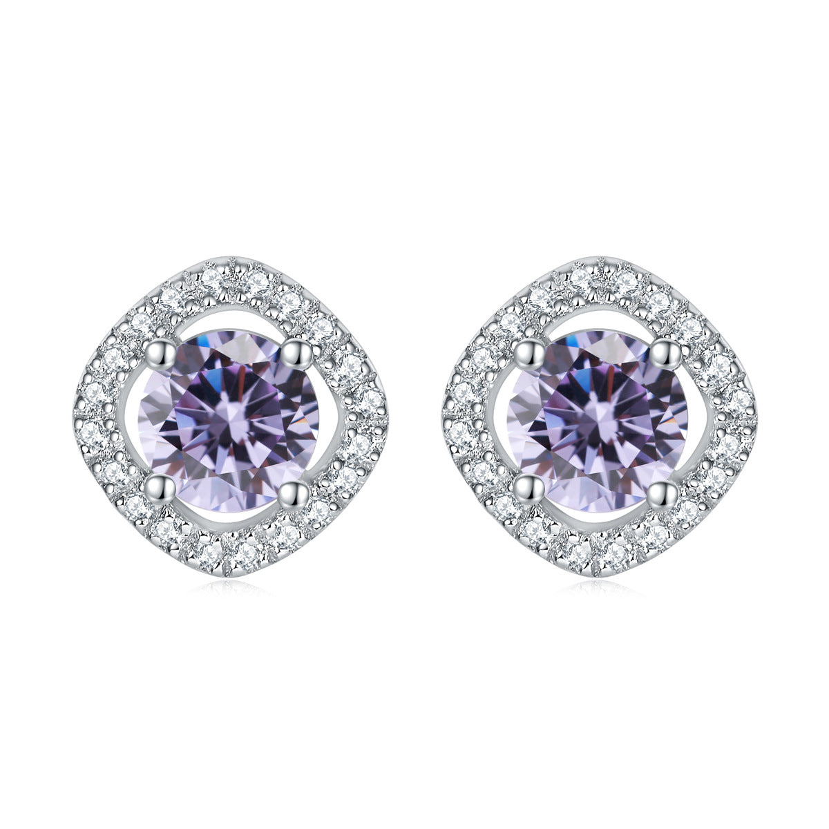Round Zircon Square Soleste Halo Silver Studs Earrings for Women