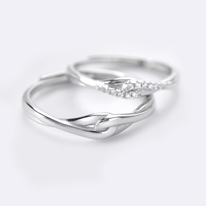 Romantic Interlaced Buckle Silver Couple Ring