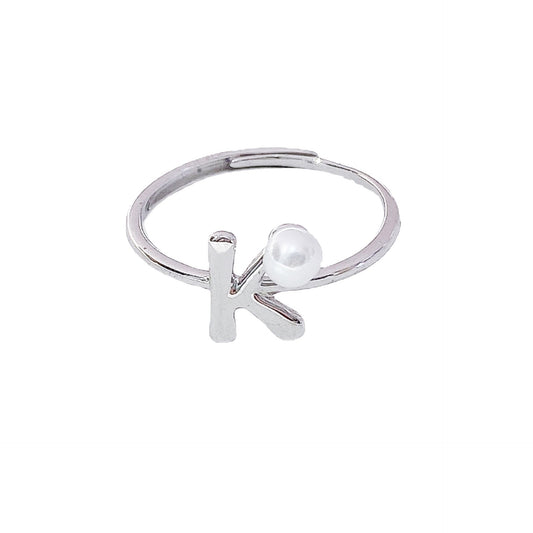 Letter K with Natural Pearl Silver Ring for Women