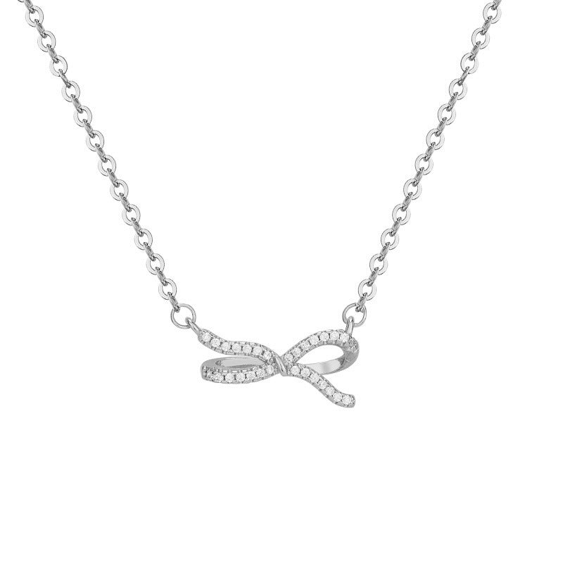 Zircon Curved Bowkont Pendant Silver Necklace for Women