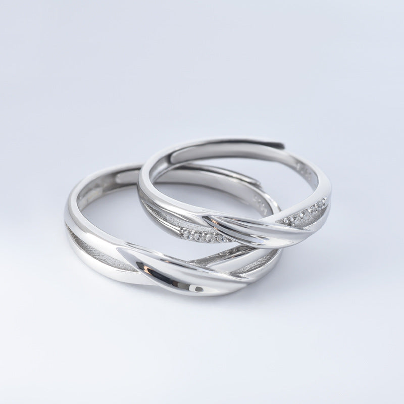 Irregular Lines with Zircon Silver Couple Ring for Women