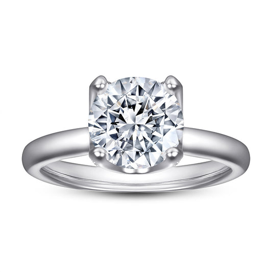 Round Zircon Four Prongs with Zircon Solitaire Silver Ring