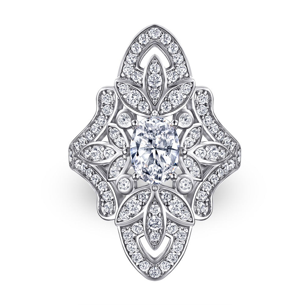 Exaggerated Zircon Flower Silver Ring for Women