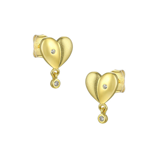 Heart-shape with Zircon Silver Studs Earrings for Women