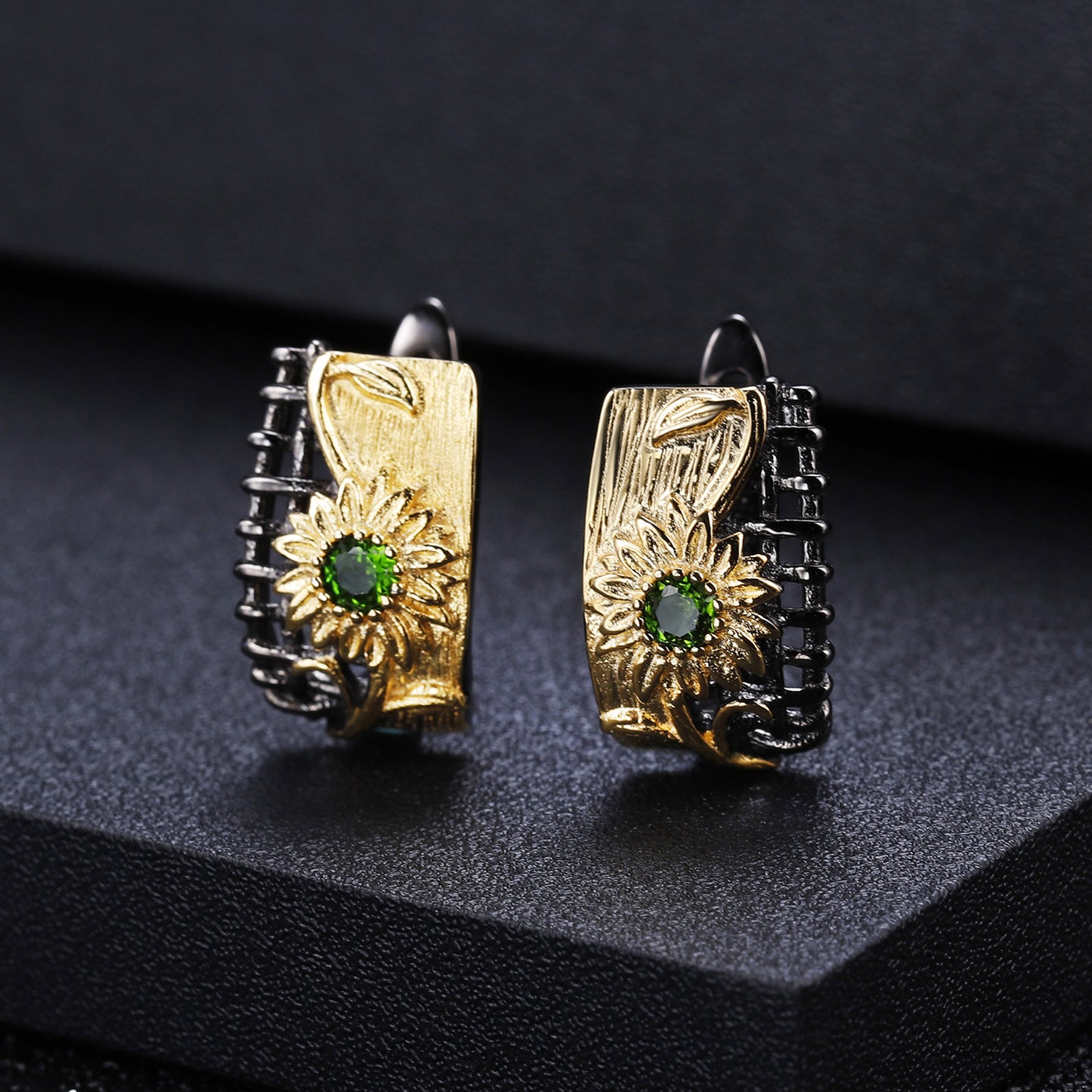Italian Craft Vintage Style Inlaid Natural Colourful Gemstone Floral Design Silver Studs Earrings for Women