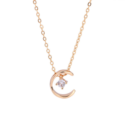 C-shape with Round Zircon Pendant Silver Necklace for Women