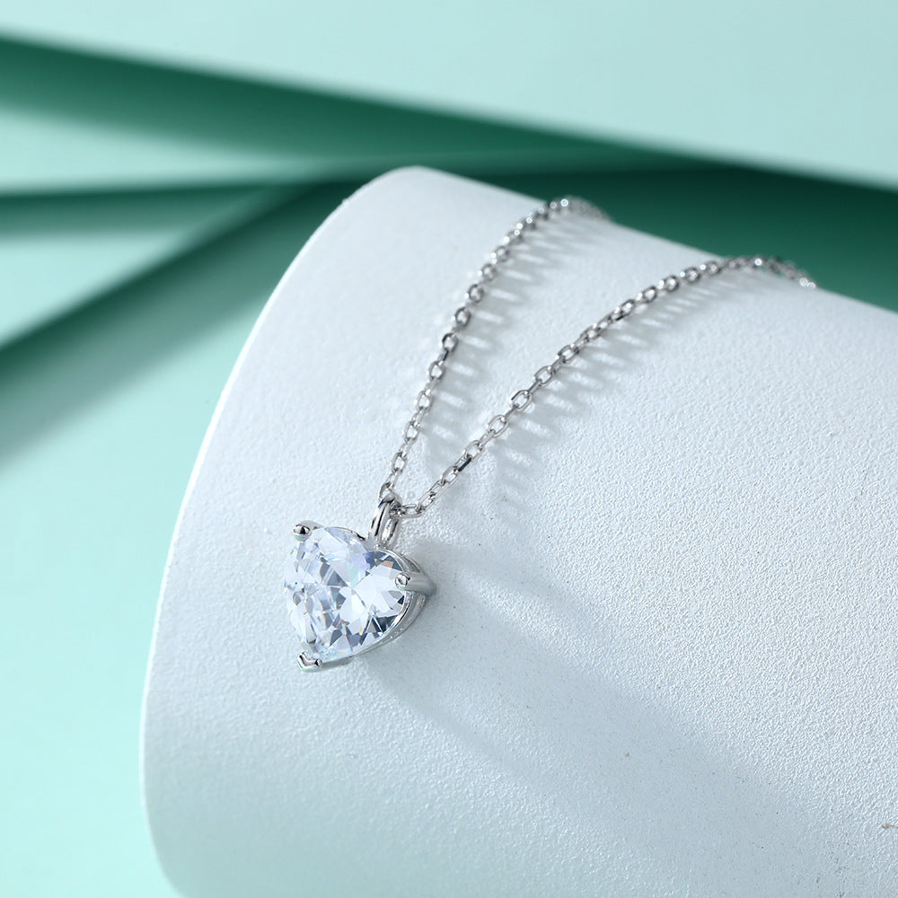 Heart Zircon Pendant Silver Necklace for Women