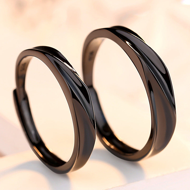 Black Colour Silver Couple Ring for Women