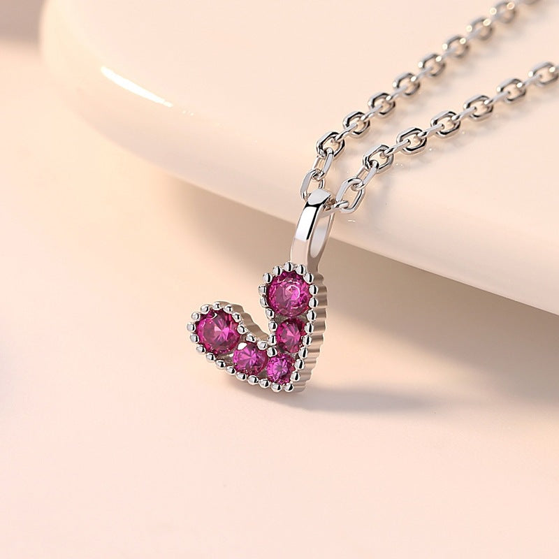 Valentine's Day Gift Zircon Heart Silver Necklace for Women