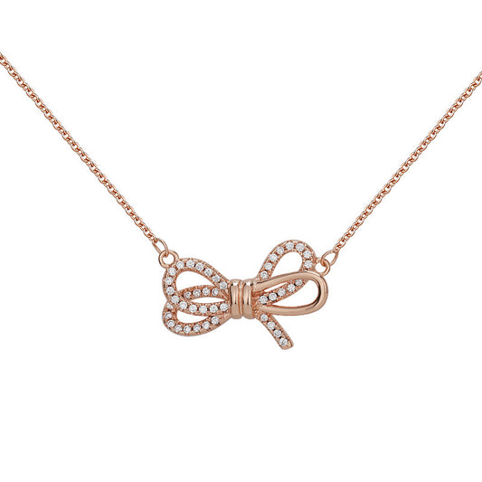 Zircon Bowknot Pendant Silver Necklace for Women