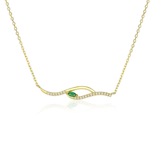 Geometric Wave with Green Marquise Zircon Silver Necklace for Women
