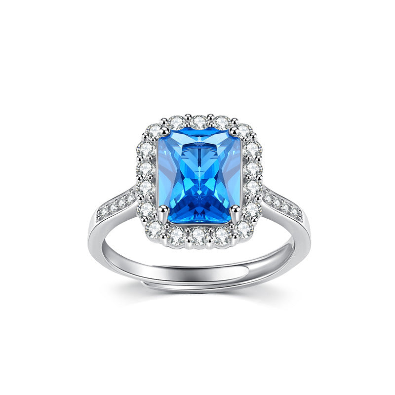 Colourful Radiant Cut Zircon Soleste Halo Silver Ring for Women