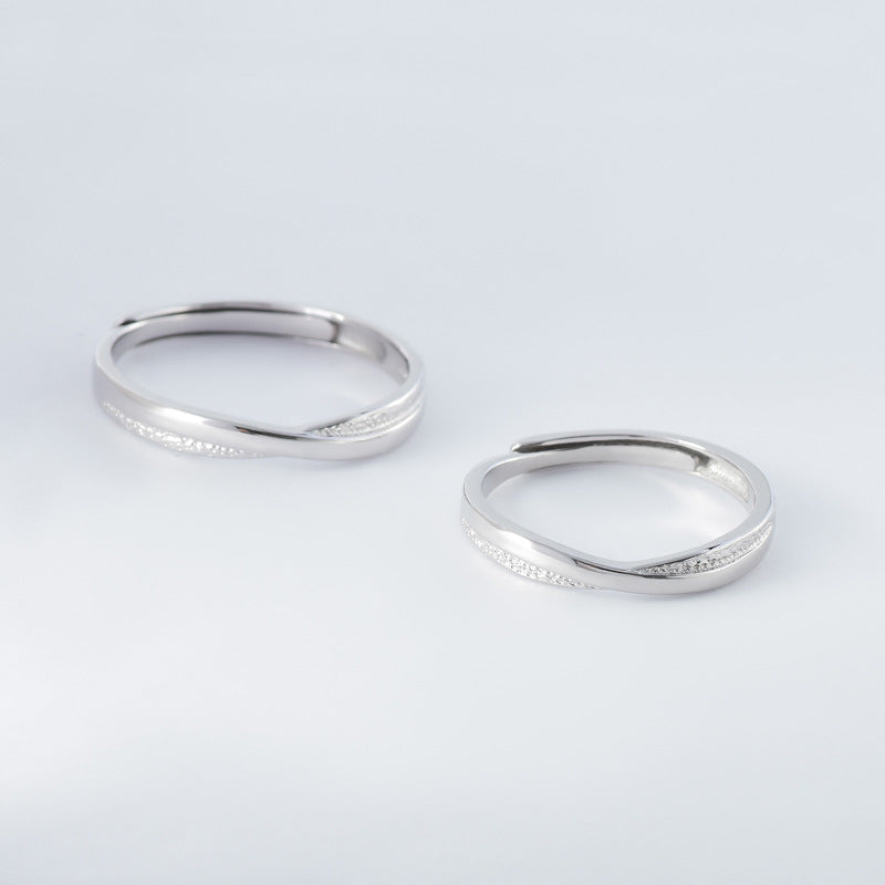 X Cross Stripe Pleated Texture Silver Couple Ring