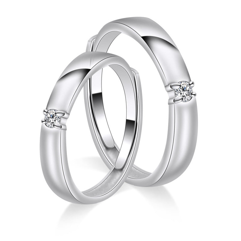 Single Round Zircon Silver Couple Ring