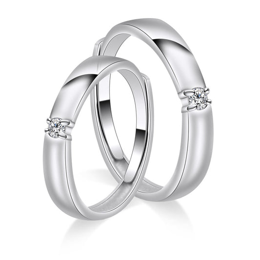 Single Round Zircon Silver Couple Ring for Women