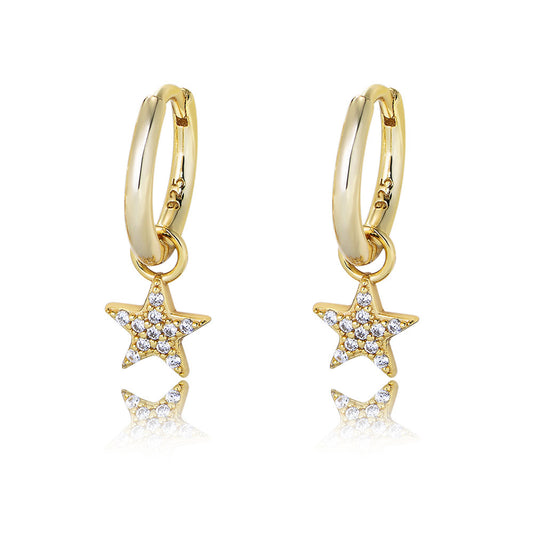 Full Zircon Star Silver Drop Earrings for Women