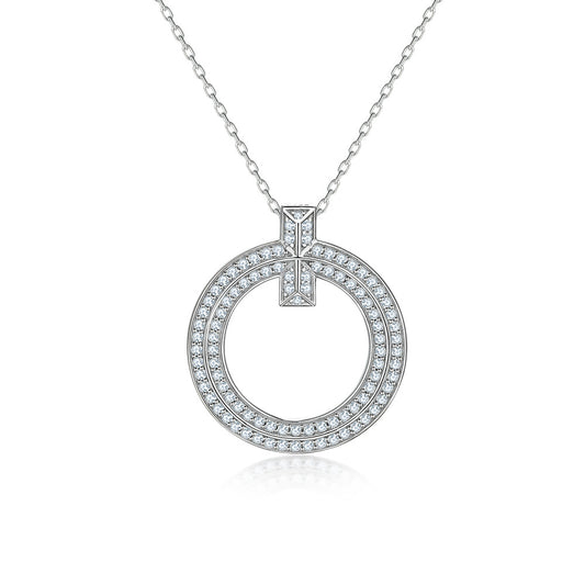 Zircon Hollow Circle Pendant Silver Necklace for Women