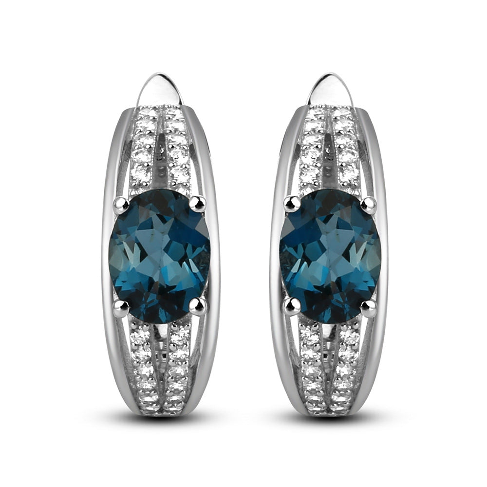 Natural Topaz Sterling Silver Studs Earrings for Women