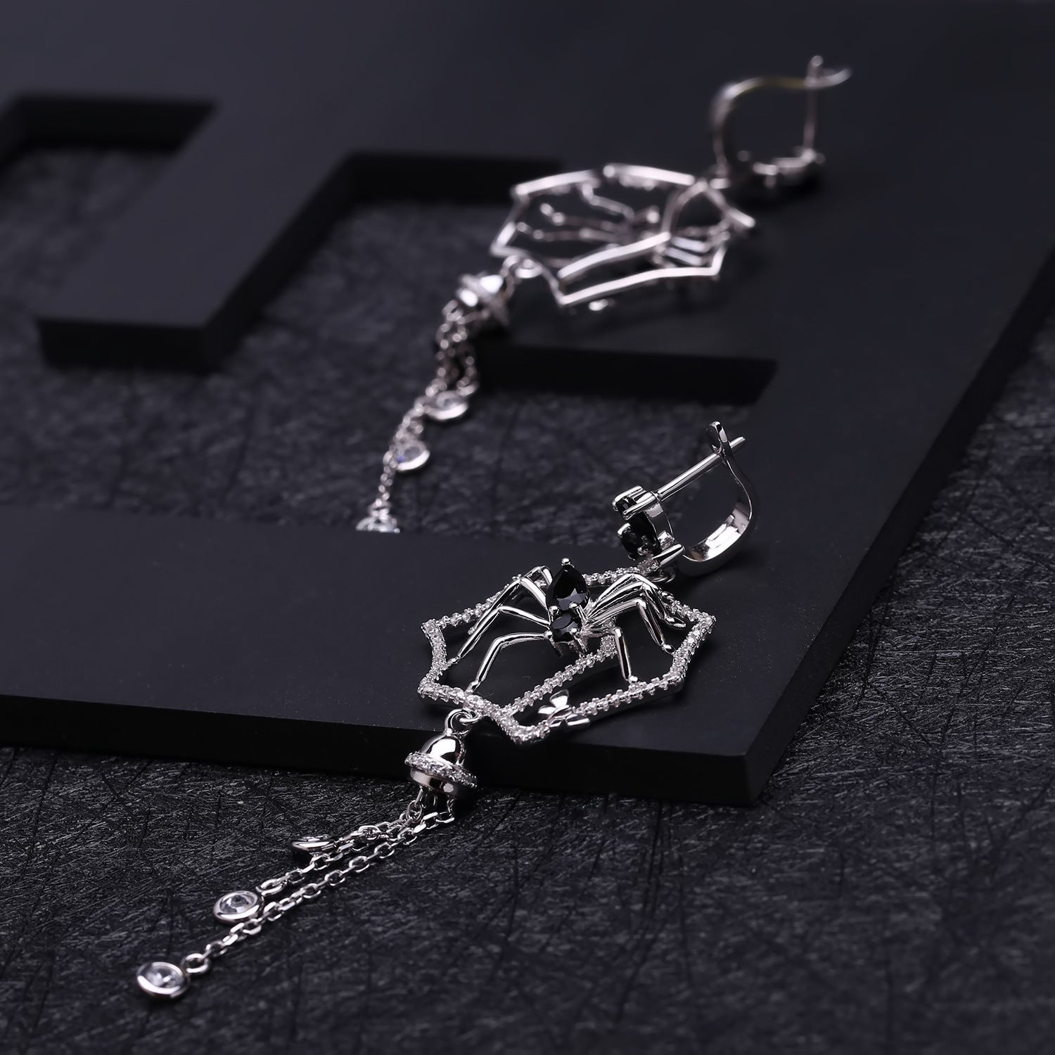 Dark Tassel S925 Silver Set Gemstone Earrings for women