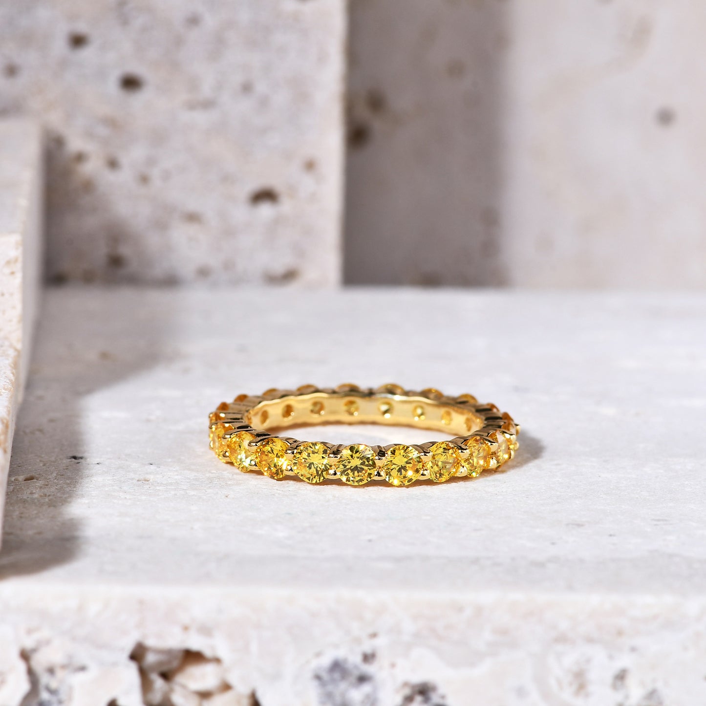 Simple and Luxurious Gold Colour Inlaid with Colourful Zircon  Full Circle Sterling Silver Ring for Women