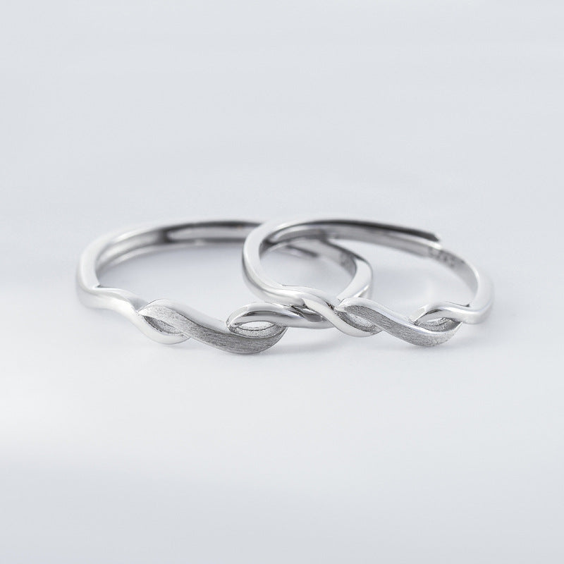 Brushed Waves Silver Couple Ring for Women