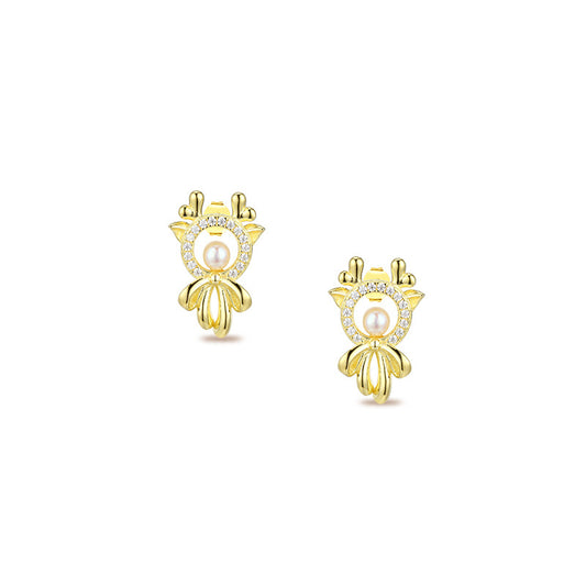 Cute Deer with Zircon and Pearl Silver Studs Earrings for Women