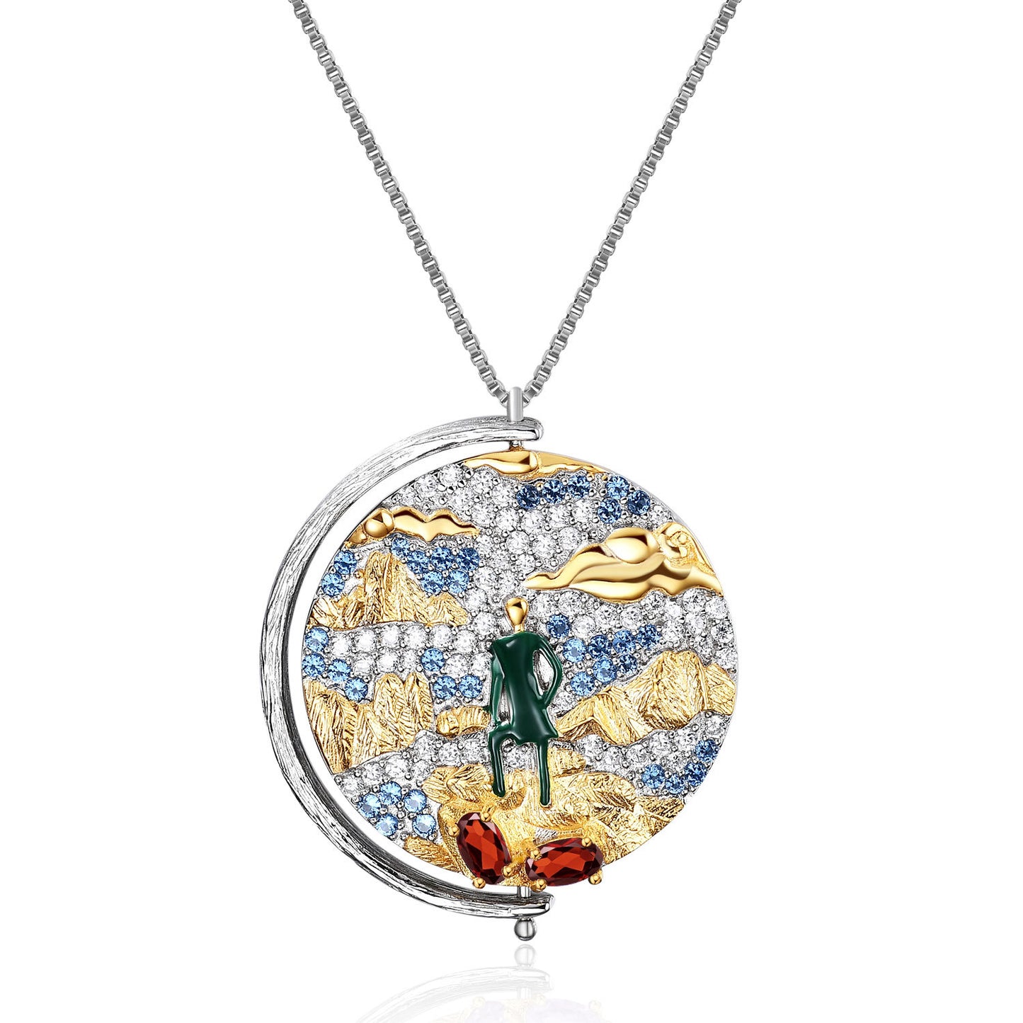 Italian Craft Abstract Pattern Vintage Jewelry Design Inlaid Colourful Gemstone Pendant Silver Necklace for Women