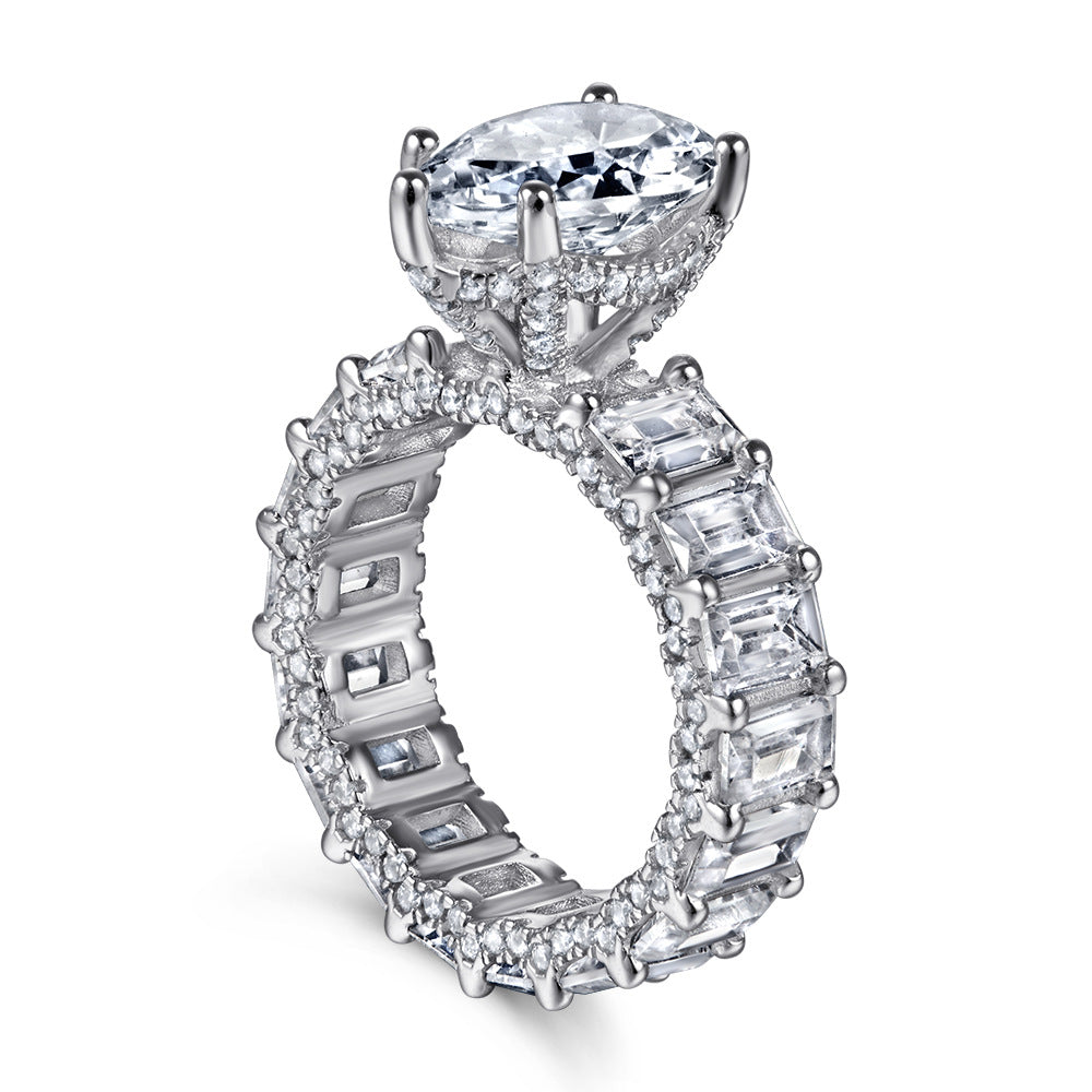 Pear Drop Zircon with Full Emerald Cut Zircon Silver Ring