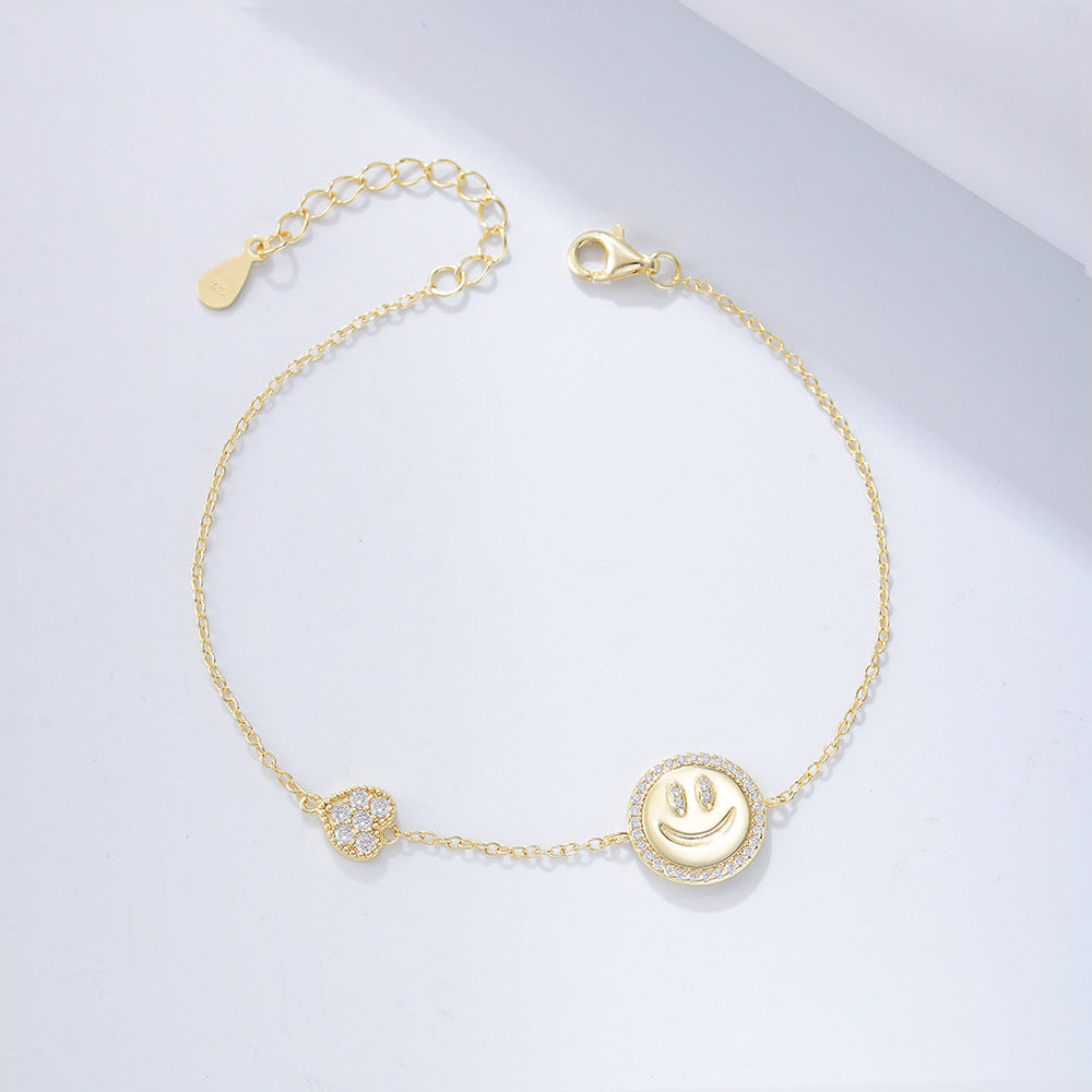 Smiling Face with Zircon Silver Bracelet for Women