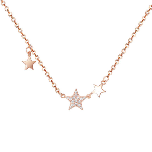 Smooth and Zircon Star Pendant Silver Necklace for Women