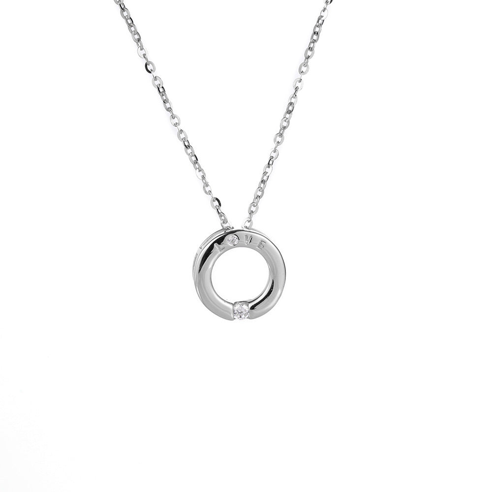 (Two Colours) White Zircon Love Circle Ring Pendants 925 Silver Collarbone Necklace for Women