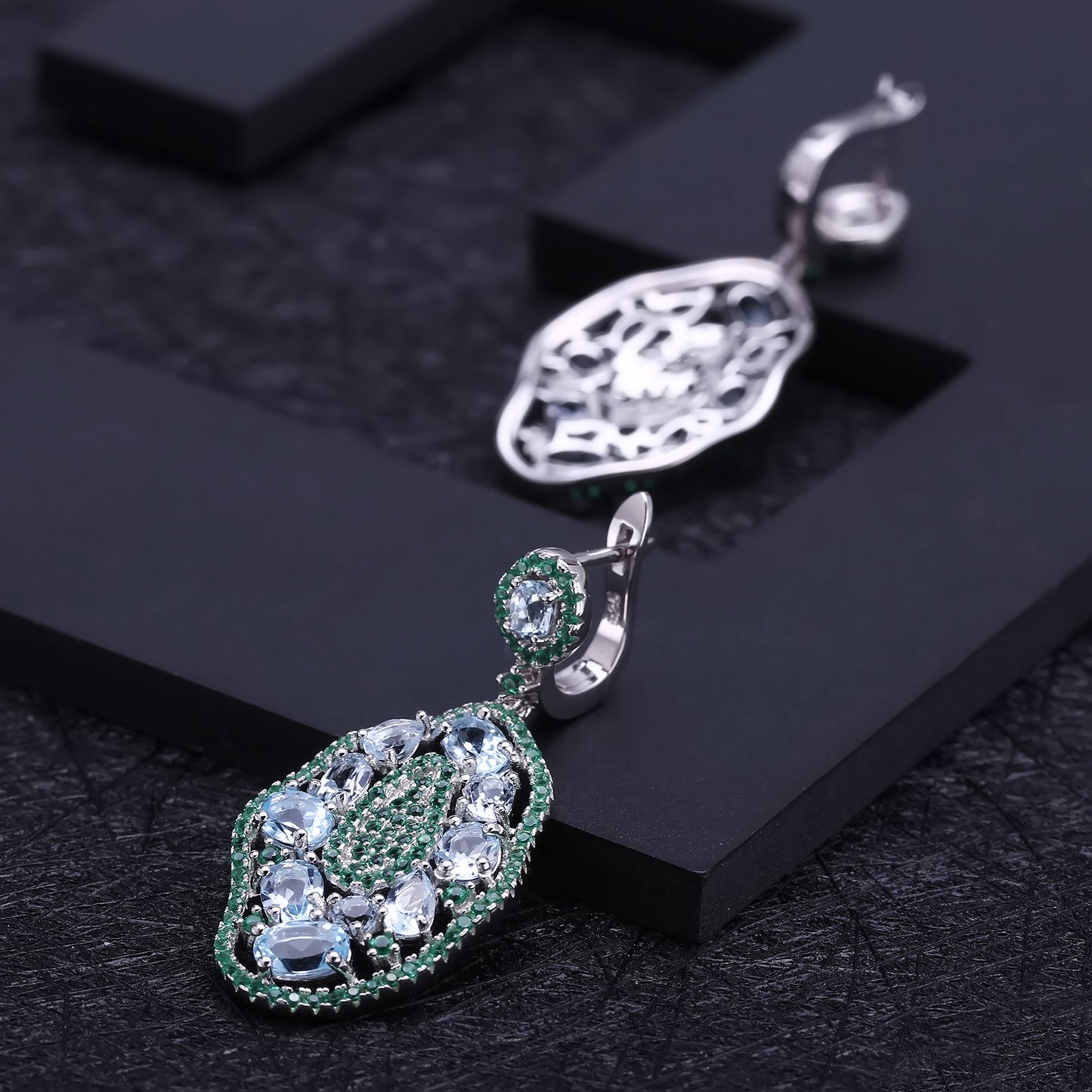 European Luxury Style Inlaid Natural Topaz Irregular Oval Shape Silver Drop Earrings for Women
