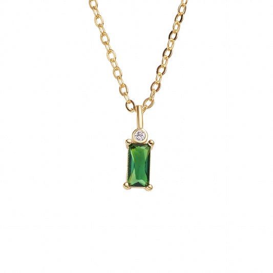 Green Zircon Rectangular Four Prongs Pendant Silver Necklace for Women