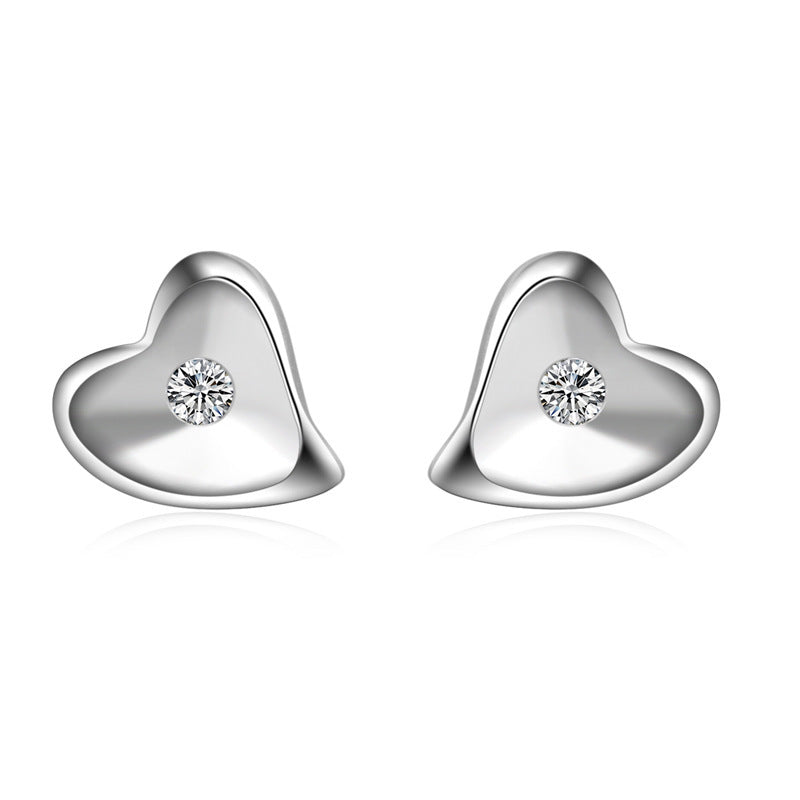 Heart with Zircon Silver Studs Earrings for Women