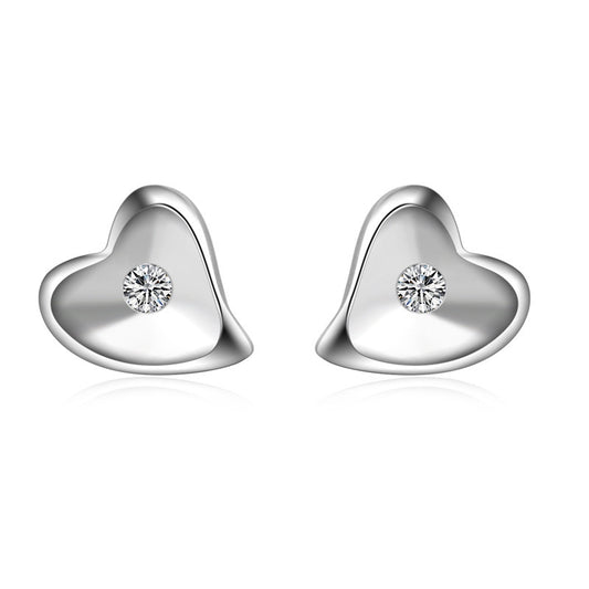 Heart with Zircon Silver Studs Earrings for Women